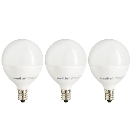 Sunlite LED G16.5 Globe Light Bulb, 5W 40W Equiv, 350 Lumens, Dimmable, Candelabra E12, Frosted, 3PK 40295-SU